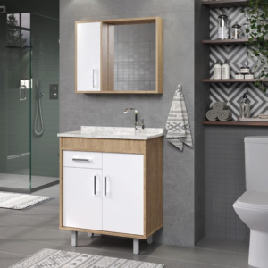 Armario De Banheiro Aquila 70cm Mel/Blanche Granito Claro (Destacar Granito)