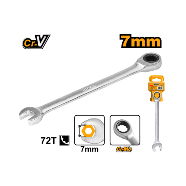 "	CHAVE COMBINADA COM CATRACA CR-V 07MM INGCO HCSPAR071"